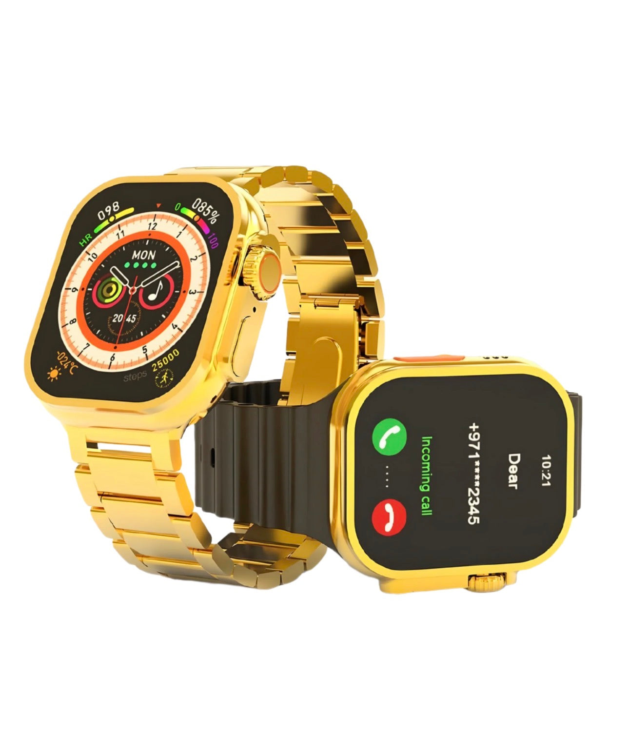 Luxury Gold Bluetooth Smart Watch with Metal Strap | HD Touch Display | Calling & Fitness Tracker