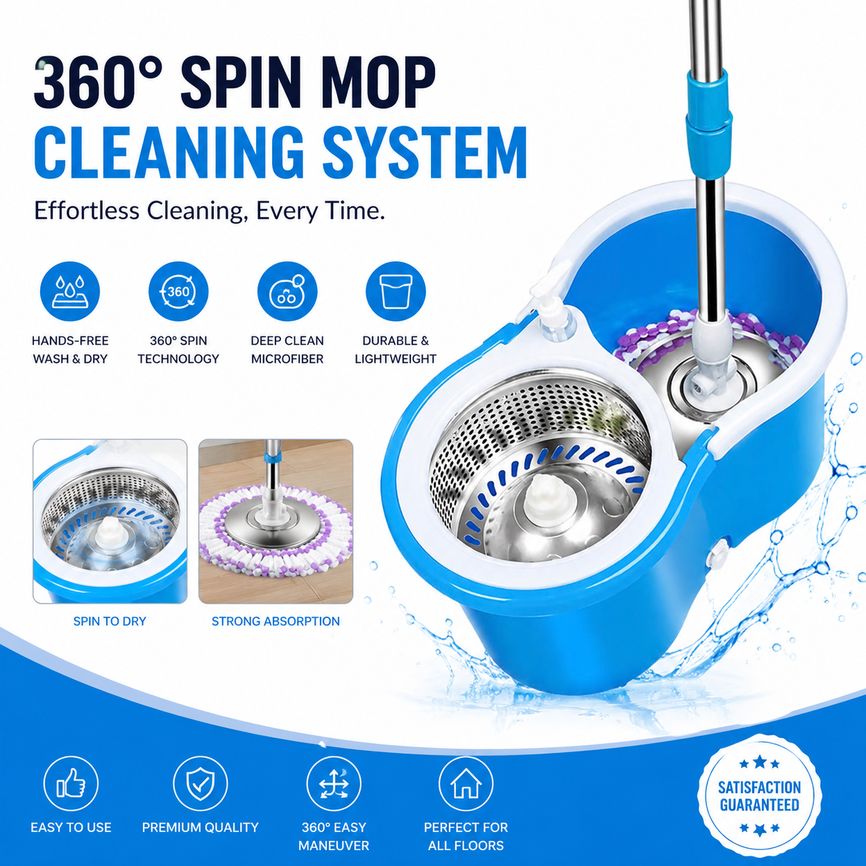 360 Degree Rotating Microfiber Mop Head | Home & Office Floor Cleaning Tool